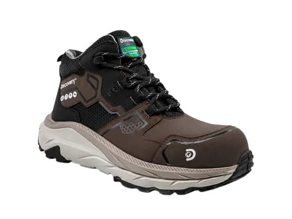 Vista frontal lateral de las Botas de Seguridad 2580C Atacama color café de Discovery.