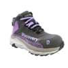 Vista frontal lateral de las Botas de Seguridad 2631 Atacama para mujer en color gris y lila de Discovery.
