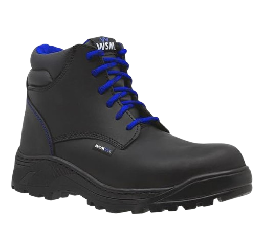 Botas de Seguridad 2953HD WSM – Vista frontal Botas de Seguridad 2953HD WSM negras con detalles azules vista frontal