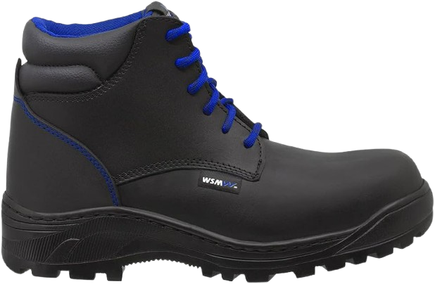 Botas de Seguridad 2953HD WSM – Vista lateral Botas de Seguridad 2953HD WSM negras con detalles azules vista lateral