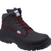 Botas de Seguridad 9007 D – Vista frontal Botas de Seguridad 9007 D negras con detalles rojos vista frontal