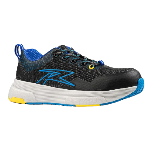 Tenis de Seguridad Ares Mantis Retryver negro y azul vista tres cuartos